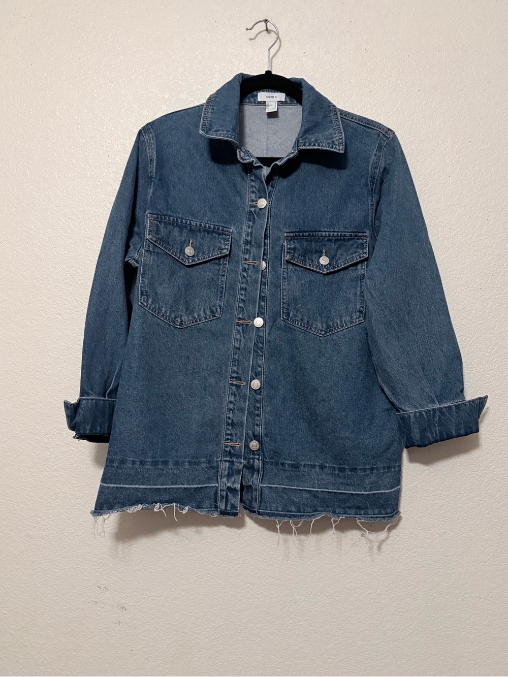Forever 21 Dark Blue Denim Jacket with Raw Hem 0338